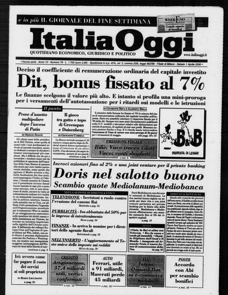 Italia oggi : quotidiano di economia finanza e politica